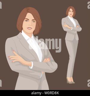 Assicurarsi Sereious donna. Lady Boss. Elegante Business donna. Persona adulta. Illustrazione Vettoriale. Illustrazione Vettoriale