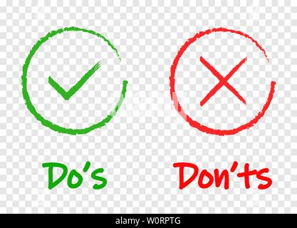 Fare e Don t o buoni e cattivi icone. Positivo e Negativo simboli, eps 10 Illustrazione Vettoriale