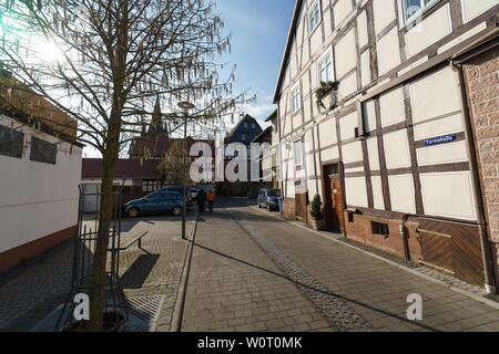 NEUSTADT (Assia), Germania - 18 febbraio 2018: Tipica architettura e costruzioni (Timber framing) nella città vecchia. Foto Stock