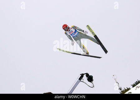 Richard Freitag (SG Nickelhütte Aue) guerra Fünfter als Bester al numero Deutscher Skispringer beim Skispringen Herren NH, Nordische FIS SKI-WM 2019 in Seefeld Foto Stock