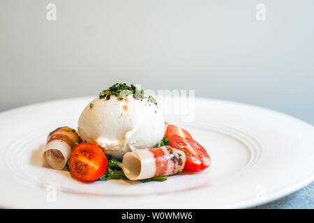 Artigiana Burrata insalata marinata di erbe burrata, Francese indurito spalla di maiale e insalata mista Foto Stock