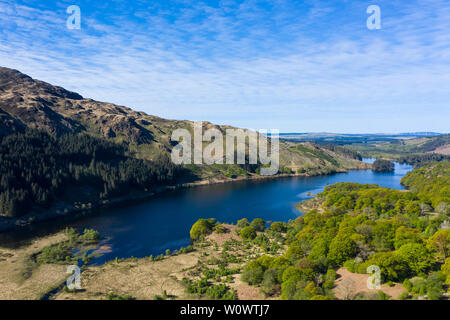Vista aerea del Loch Trool, Glen Trool, Galloway colline, Dumfries & Galloway, Scozia Foto Stock