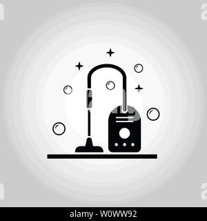 Icona pulizia con aspirapolvere. Design in stile monocromatico dalla raccolta di icone di pulizia. Simbolo dell'icona di pulizia con aspirapolvere isolata. Illustrazione Vettoriale