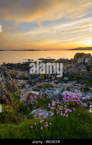 Tramonto sul Murray Isles da Carrick, Dumfries & Galloway, Scozia Foto Stock