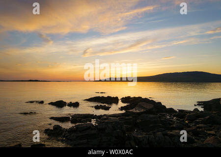 Tramonto sul Murray Isles da Carrick, Dumfries & Galloway, Scozia Foto Stock