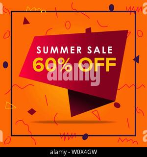 Estate vendita modello di pagina di intestazione, Promo distintivo per il vostro design stagionali. Estate sfondo geometrico con forme astratte e linee. Illustrazione Vettoriale