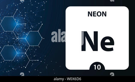 Il Neon Ne, elemento chimico segno. 3D rendering isolati su sfondo bianco. Chimica al Neon 10 elemento per esperimenti scientifici in aula la scienza camp Foto Stock