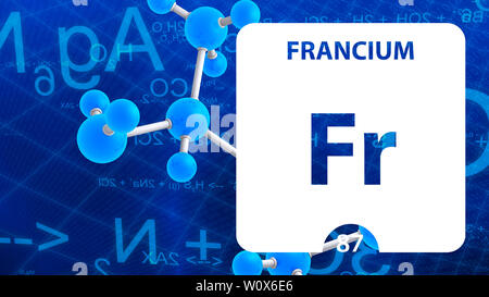 Francio Fr, elemento chimico segno. 3D rendering isolati su sfondo bianco. Francio chemical 87 elemento per esperimenti scientifici in aula scien Foto Stock