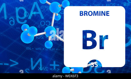 Bromo Br, elemento chimico segno. 3D rendering isolati su sfondo bianco. Chimica di bromo 35 elemento per esperimenti scientifici in aula la scienza Foto Stock