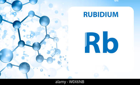 Rubidio Rb, elemento chimico segno. 3D rendering isolati su sfondo bianco. Il rubidio chimica elemento 37 per esperimenti scientifici in aula scien Foto Stock