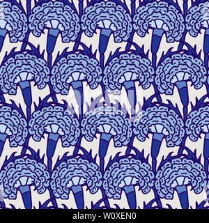 Woodblock stampato colorante indaco tutto senza giunture floreale etniche tutto pattern. Tradizionale motivo orientale dell India, fiori del Rajasthan, con il blu Illustrazione Vettoriale