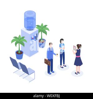 Ufficio lavoratori vettore illustrazione isometrica. Agente HR intervistare i candidati i candidati al colloquio di lavoro, personale 3d i personaggi dei cartoni animati. La gente di affari, corporation, il lavoro di squadra, l'occupazione Illustrazione Vettoriale