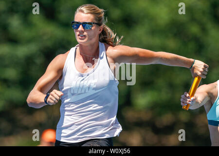 ARNHEM , 27-06-2019 , Papendal training center , Dafne Schippers durante la 4 x 100m formazione relè olandese del team Foto Stock