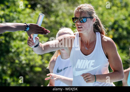 ARNHEM , 27-06-2019 , Papendal training center , Dafne Schippers durante la 4 x 100m formazione relè olandese del team Foto Stock