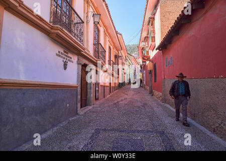 Case colorate e musei a Colonial Calle Jaén, La Paz, Bolivia Foto Stock