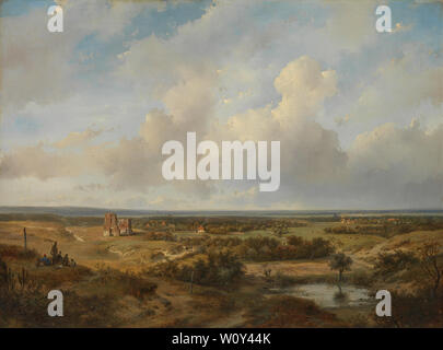 Vista sulle dune con le rovine del castello di Brederode vicino a Santpoort (1844). Schelfhout, Andreas Foto Stock