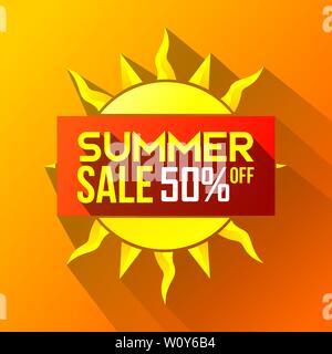 Estate vendita 50% rettangolo quadrato pulito banner web semplice pulita e piatta lunga ombra icon illustrazione per il web design, elemento di stampa e presentazione Foto Stock