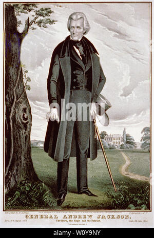 Generale Andrew Jackson (1767-1845), Eroe, la salvia e il patriota, Settimo Presidente degli Stati Uniti, piena lunghezza Ritratto, litografia, Nathaniel Currier 1845 Foto Stock