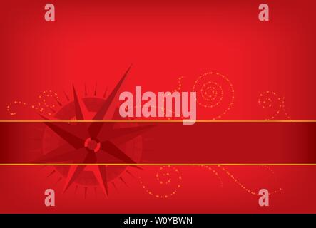 Illustrazione Vettoriale. Sullo sfondo della bussola nei toni del rosso con copia spazio. Illustrazione Vettoriale