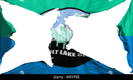 Distrutto Salt Lake City, capitale dello Utah State flag, sfondo bianco, rendering 3D Foto Stock