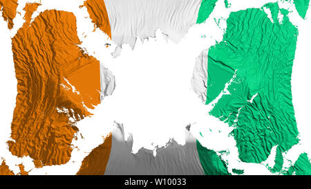 Cote dIvoire bandiera strappata che fluttua nel vento, su sfondo bianco, rendering 3D Foto Stock