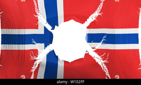 Bandiera della Norvegia con un foro Foto Stock