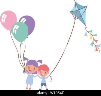 Giovane baby sorridente con palloncino elio in mano Illustrazione Vettoriale