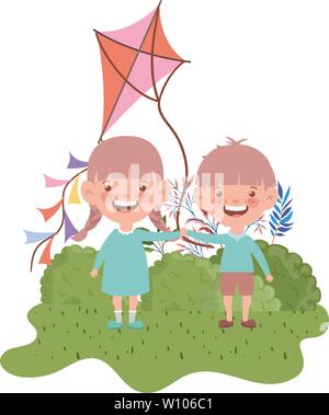 Giovane bambino in piedi con il kite in mano Illustrazione Vettoriale