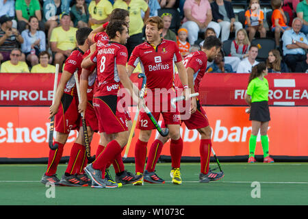 28 giugno 2019 ad Amsterdam, Paesi Bassi FIH Pro League Belgio / Paesi Bassi FIH Pro League 2019 Belgio punteggi Foto Stock