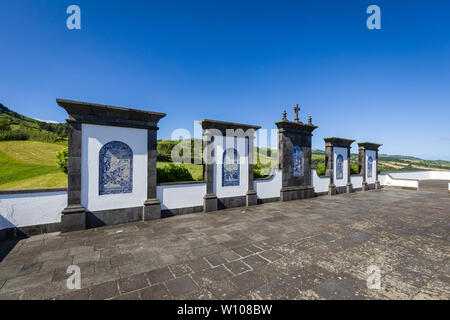 Nostra Signora della Pace Cappella su Vila Franca do Campo, isola Sao Miguel, arcipelago delle Azzorre, Portogallo Foto Stock