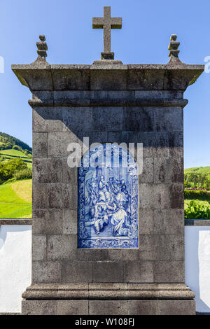 Nostra Signora della Pace Cappella su Vila Franca do Campo, isola Sao Miguel, arcipelago delle Azzorre, Portogallo Foto Stock