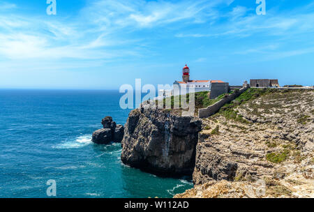 Vista sul faro di Cabo de Sao Vicente. Sagres Algarve Cabo de Sao Vicente. Sagres Algarve. Foto Stock