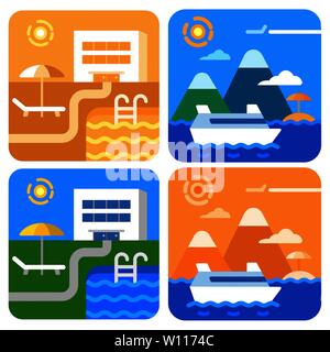 Concetto illustrazione del mare crociera viaggi e hotel resort Illustrazione Vettoriale