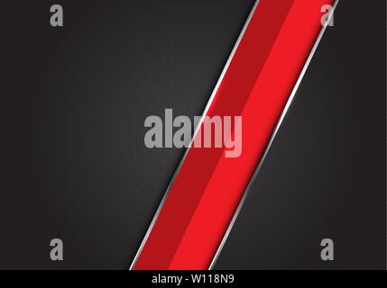Abstract red silver line slash su grigio scuro nero maglia esagonale pattern design moderno lusso futuristico vettore sfondo immagine. Illustrazione Vettoriale