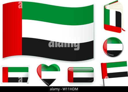 Emirati Arabi Uniti bandiera nazionale. Illustrazione Vettoriale. 3 strati. Ombre, piatto bandiera, di luci e di ombre. Raccolta di 220 bandiere del mondo. La precisione dei colori. Semplici modifiche. Illustrazione Vettoriale