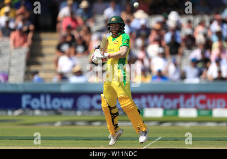 Australia David Warner in azione durante la ICC Cricket World Cup group stage corrispondono a Lord's, Londra. Foto Stock