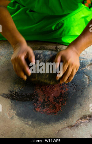 Rendendo chocolat, Oreba cacao biologico, Oeste Arriba River, Ngabe gruppo etnico, Bocas del Toro Provincia, Panama, America Centrale, America Foto Stock