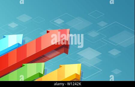 Concetto di vettore di astratta 3D sfondo statistiche con le frecce che crescono Illustrazione Vettoriale
