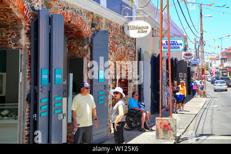 Charlotte Amalie, U.S. Isole Vergini-20 maggio, 2019: Scenic Charlotte Amalie il centro storico e il quartiere dello shopping Foto Stock