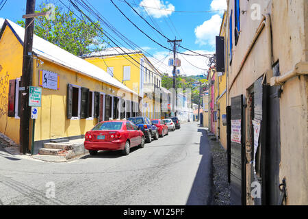 Charlotte Amalie, U.S. Isole Vergini-20 maggio, 2019: Scenic Charlotte Amalie il centro storico e il quartiere dello shopping Foto Stock