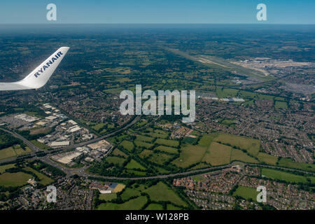 Fotografia aerea dell'aeroporto di Manchester dal di sopra con i piloti viewpoint Foto Stock