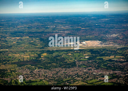 Fotografia aerea dell'aeroporto di Manchester dal di sopra con i piloti viewpoint Foto Stock