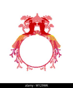 Abstract cornice decorativa con ragazza asiatica Illustrazione Vettoriale