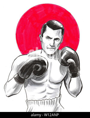 Il pugilato atleta. China e acquarello illustrazione Foto Stock