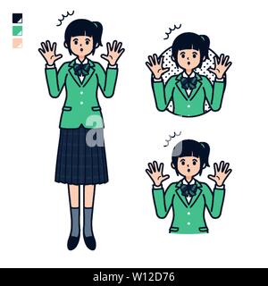 Una studentessa in un verde blazer con sorpresa di immagini. Si tratta di disegni vettoriali in modo che sia facile da modificare. Illustrazione Vettoriale