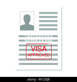 Eurozona Europa Visa approvato timbro sul documento. Viaggio Timbro di immigrazione. Approvato il documento cartaceo, rosso timbro approvato. in stile piatto vettore in appartamento Illustrazione Vettoriale