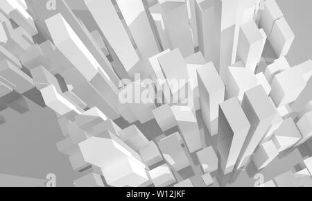 Abstract città bianca, vista aerea. Modello digitale con geometrica grattacieli, rendering 3D illustrazione Foto Stock