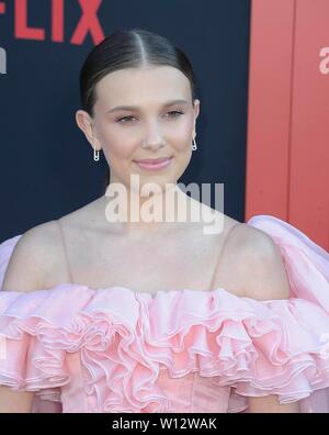 Millie Bobby Brown assiste il 'Stranger cose' Stagione 3 Premiere mondiale a Santa Monica High School Hall Barnum in Santa Monica, California, USA, il 29 giugno 2019. | Utilizzo di tutto il mondo Foto Stock