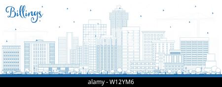 Delineare Billings Montana dello skyline della città con edifici di colore blu. Illustrazione Vettoriale. Viaggi di affari e di turismo con il concetto di architettura moderna. Illustrazione Vettoriale