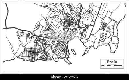 Praia Capo Verde Città Mappa iin bianco e nero colore. Mappa di contorno. Illustrazione Vettoriale. Illustrazione Vettoriale